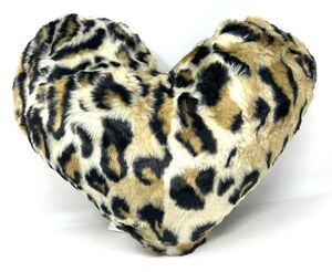 MAGASCHONI HOME Leopard Heart Shape Faux Fur Pillow 17x17” Cheetah Animal Print